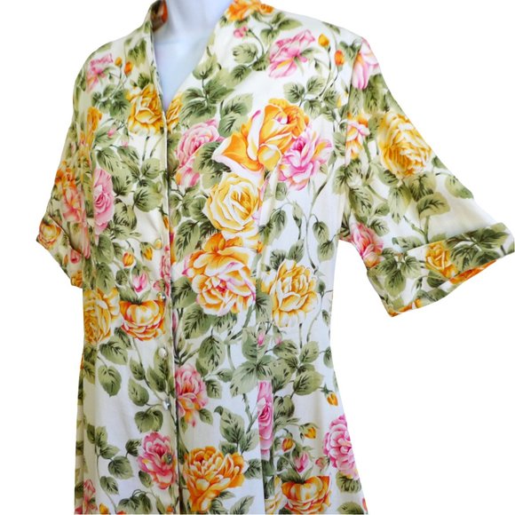 Vintage The J. Peterman Company Floral Maxi Dress Button Front Half Sleeves 14 - Picture 2 of 8